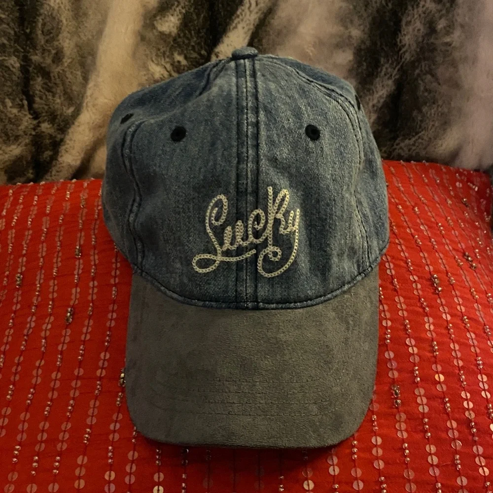 Lucky Brand Blue Denim Suede Like Logo Baseball Unisex Adjustable Cap